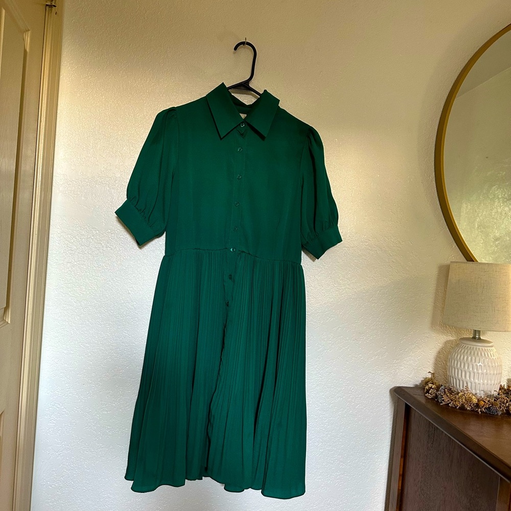 emerald pleated dress